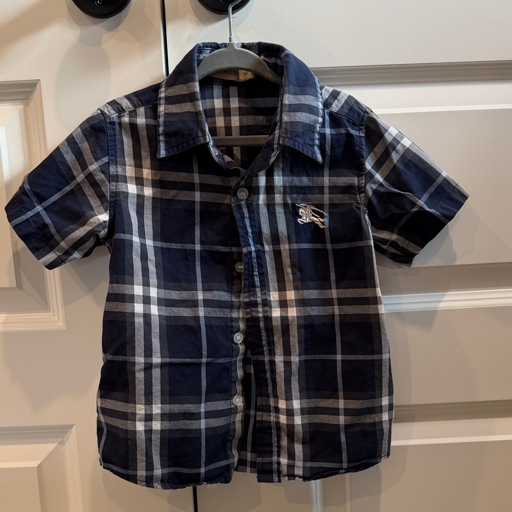 Burberry Kids Navy and White Plaid Button Down Shirt